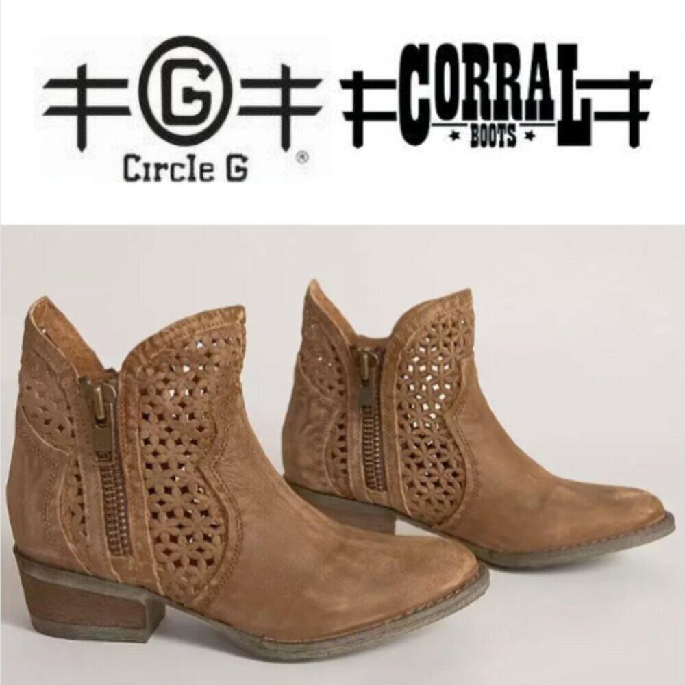 CIRCLE G by Corral Women's Laser Cut Leather Ankle Boot SIZE 10